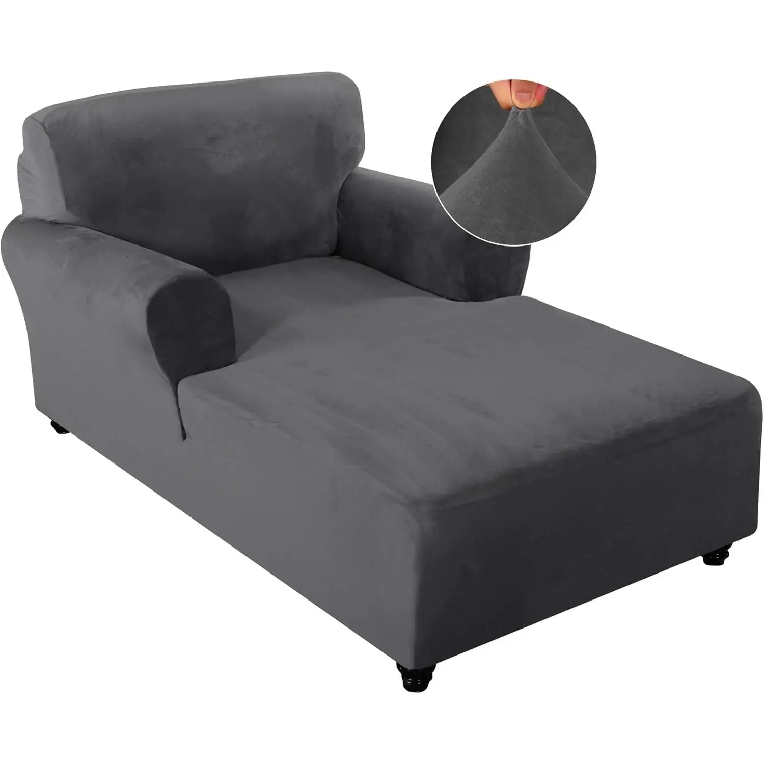 Chaise Lounge Cover Stretch Double Arm Chair Slipcover for Living Room Bedroom Soft Plush Fabric Machine Washable, Grey