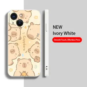 Cute Capybara Pattern Straight Edge Phone Case Soft Case for iPhone 16 15 14 Pro Max 13 12 11 XR E XS Plus Shockproof Drop Protection Rugged Durable Silicone Cover