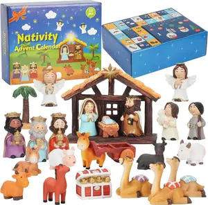 2025 Nativity Advent Calendar for Kids, 24-Day Christmas Countdown Box with Nativity Scene Figurines, Religious Christian Gifts for Toddlers and Children