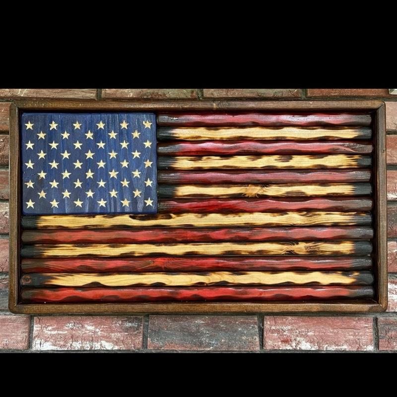 Handmade Wooden American Flag "Frame Included" - Supporting Veterans by donating 20 dollars per flag for the first 200 flags