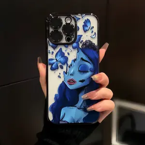 Blue butterfly girl pattern MobilePhone Case Camera Lens Protection for iPhone 6 1514 Promax 13 12 11 XR XS Plus ShockproofNon-slip Silicone Transparent Acrylic Large HoleMobile Phone Protective Film iPhone16promax