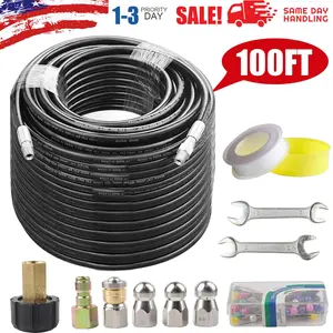 5800PSI High-Pressure Sewer Jetter Kit, 100FT Drain Cleaning Hose Pressure Washer Attachment, Heavy Duty Sewer Drain Jetting Hose, Clog Remover Pipe Unclogging Tool for Home Garden Plumbing Industrial Pipeline Cleaning