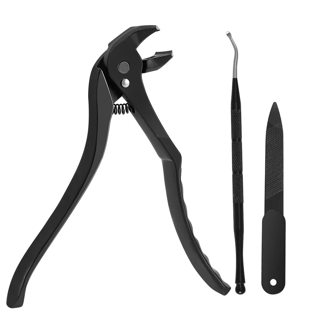 3 PCS Black Curved Tip Nail Clipper with Extra Long Handle Ergonomic Design for Seniors Large Opening Sharp Durable Blade Ideal for Toenail Care