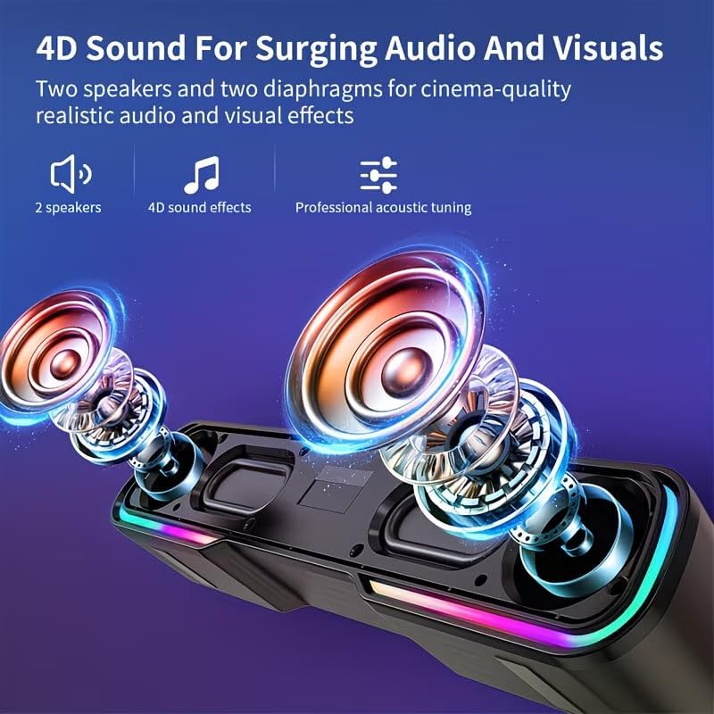 Computer Speakers for Desktop PC, Bluetooth PC Speakers with Dynamic RGB Light, Wired USB Plug & Play Computer Sound Bar, USB Powered Gaming Speakers for Desktop, Laptops, Phone, Tablet