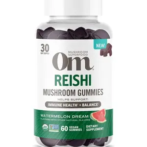 OM MUSHROOM SUPERFOOD Reishi Gummies – USA Grown Organic Mushrooms – Supports Immune Health, Balance & Stress Relief – Watermelon Dream Flavour – 30 Servings, 60 Count.