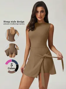 Women's High-Waisted Yoga Dress with Adjustable Tie Straps Fitted Top & Flared Leggings Breathable Stretchy Fabric Side Slit Detail for Workout Training Casual Wear All-Season Comfort Workout Apparel Stylish Sportswear Nontransparent Material