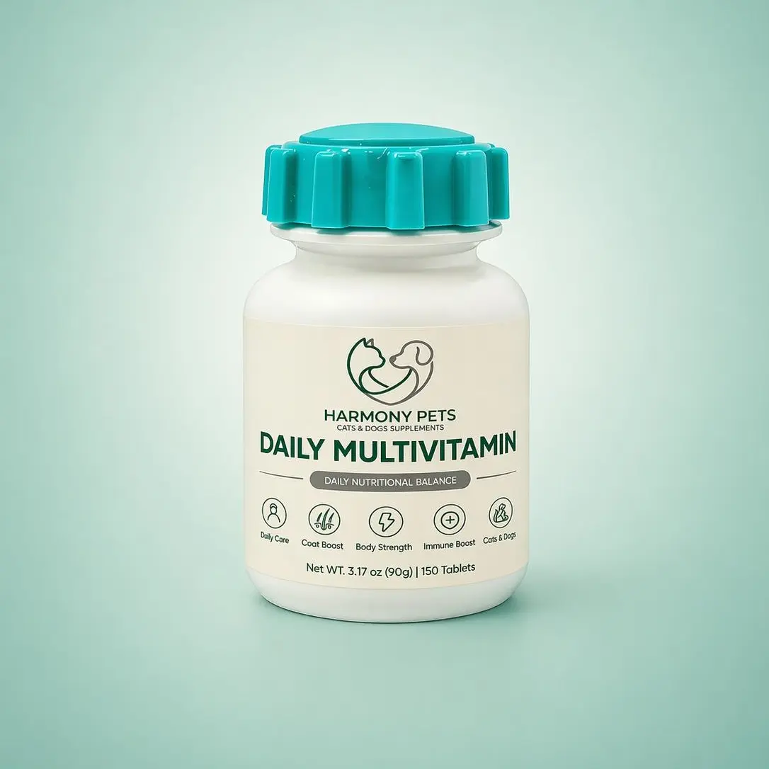 Harmony Pets All-in-1 Daily Vitamin Supplement Bottle for Dogs & Cats, All Breeds & All Ages - Essential Vitamins & Minerals, Fur & Skin Care, Everyday Vitality & Energy - 150 Chewable Tablets