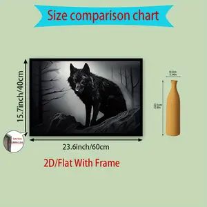 Eerie Wolf in Moonlit Forest Framed Canvas Wall Art - Modern Classic Black & White Wolf Painting with Glowing Red Eyes, Ready-to-Hang Home Decor for Living Room, Bedroom, Office, Bar - Perfect Halloween, Birthday, Graduation Gift, Bedroom Artwork, Dramat