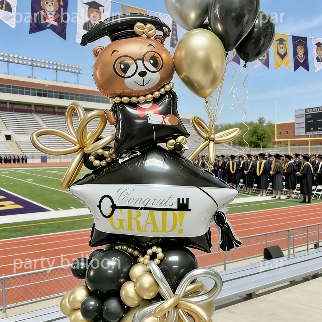 Graduation Party Balloons Set, Cute Bear and Owl Al Foil Balloons, Grad Photo Props, Campus Decoration, Choking Hazard Warning