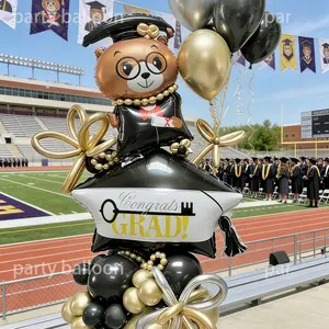 Graduation Party Balloons Cute Bear and Owl Aluminum Foil Balloon Set, Grad Photo Props, Campus Decoration, Grad Season Atmosphere