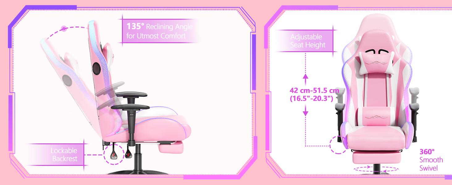 【Sweet RGB Chair】Mr IRONSTONE Gaming Chair with Speakers and Led Lights Ergonomic Massage Computer Gaming Chair with Broaden Cusion and Footrest High Back Video Game Chair for Adults Kids Boyfriend Father's Gift, Blue Black and Pink 【Sweet RGB Chair】Mr IRONSTONE Gaming Chair with Speakers and Led Lights Ergonomic Massage Computer Gaming Chair with Broaden Cusion and Footrest High Back Video Game Chair for Adults Kids Boyfriend Father's Gift, Blue Black and Pink