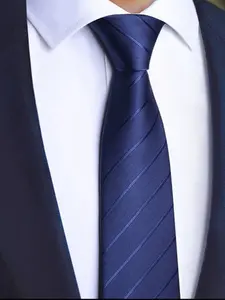 1Pc Men's Classic Striped Hand-Tied Tie, Tie Design, Business Tie Accessory, Perfect for Work, Interviews, Parties, Ideal Gift for Father, Husband, Friend