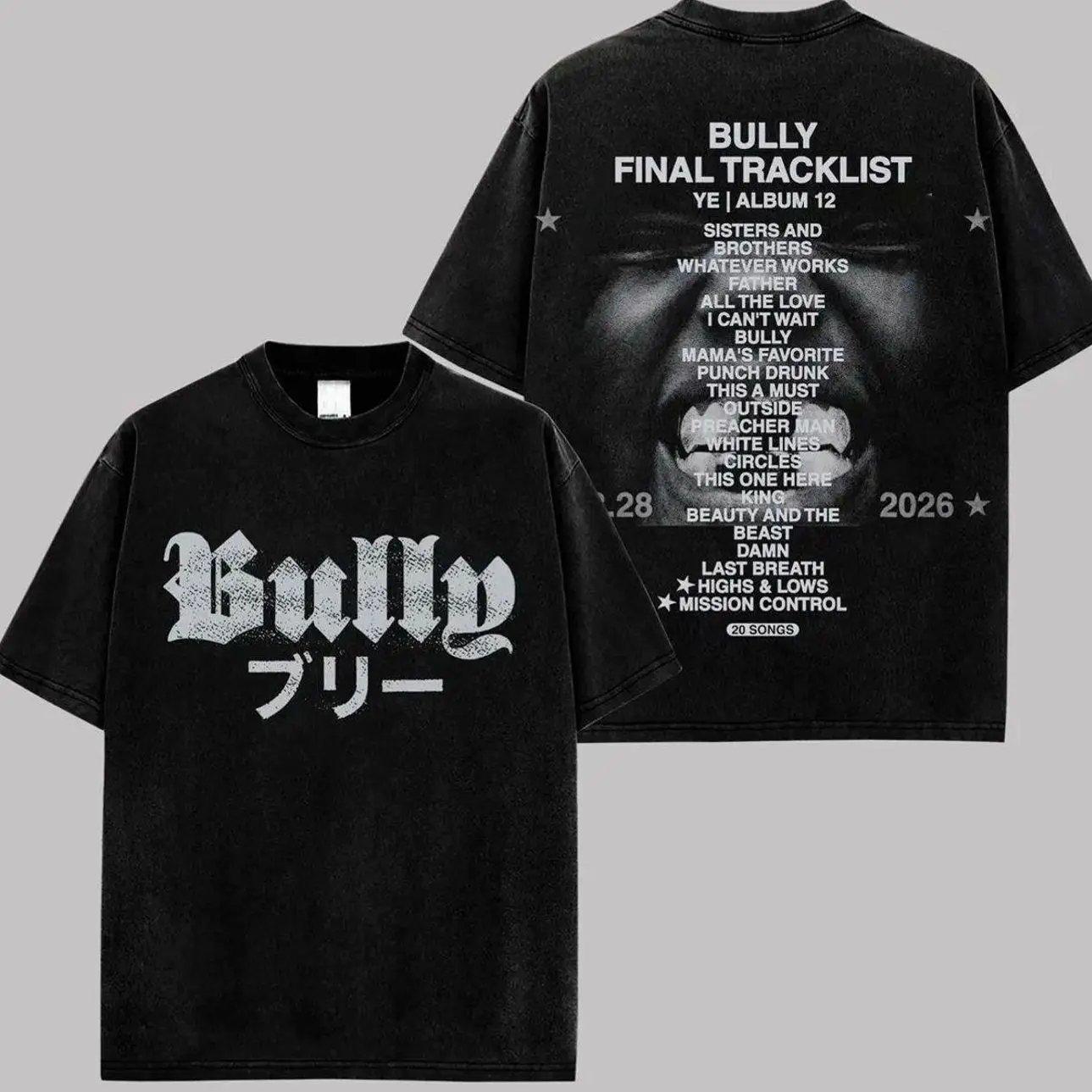 Bully Album 12 Tracklist Premium Washed Cotton T-Shirt (Made In US), Hip Hop Rap Graphic Tee, Urban Streetwear Shirt, Music Album Inspired Tee, Vintage Rap Merch, Unisex Fan Gift IQI GT0 NRY