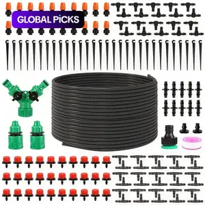 15m 148pcs 1/4 Inch Automatic Drip Irrigation Kits, Garden Hose Connectors, Soaker Hose for Garden | DIY Water Saving Garden Watering System for Lawn, Patio, And Greenhouse - Plastic Material, Universal Thread Standard, Adjustable Nozzles