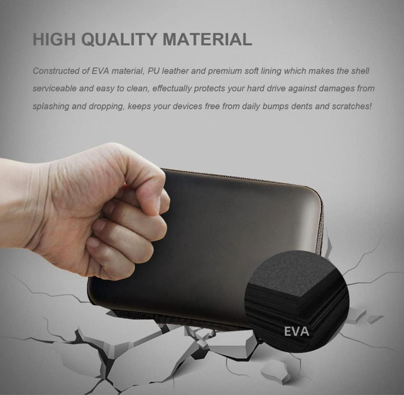 Hard drive/sound card/mini game console portable case storage and storage bag multi-purpose universal portable bag, compatible with Western Digital WD Elements Seagate, 2.5-inch EVA shock resistant travel case (black)