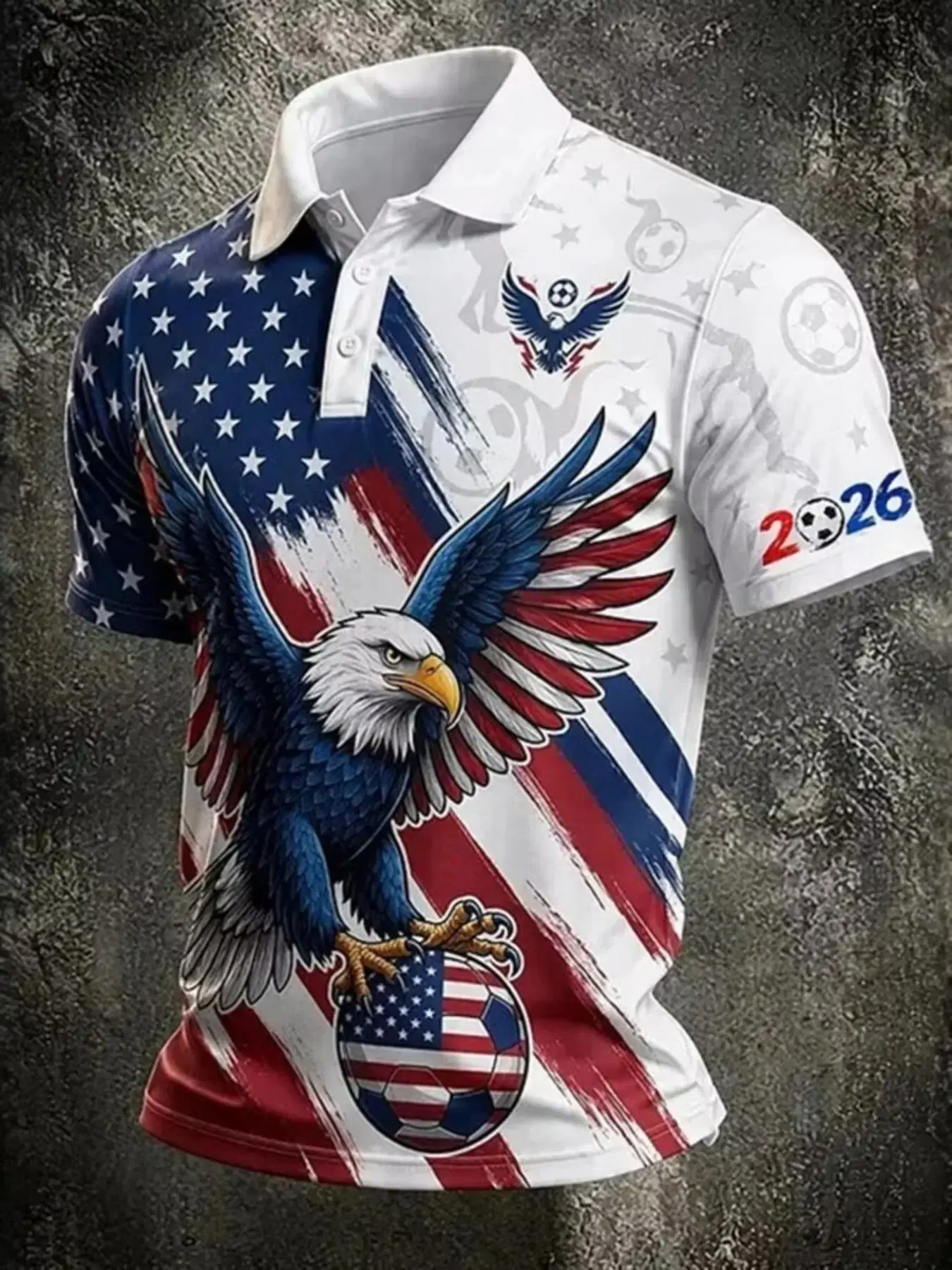 Men's 2026 Usa Polo Shirt, Full Body American Flag Eagle Pattern Top, Polo Shirt with Star Design, Daily Casual Wear, Stylish Daily Outfit