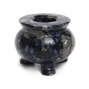 Glaucophane Stone Blue Amphibole Witch Cauldron Carving Natural Crystal Statue Collection Magic Craft Halloween Decor