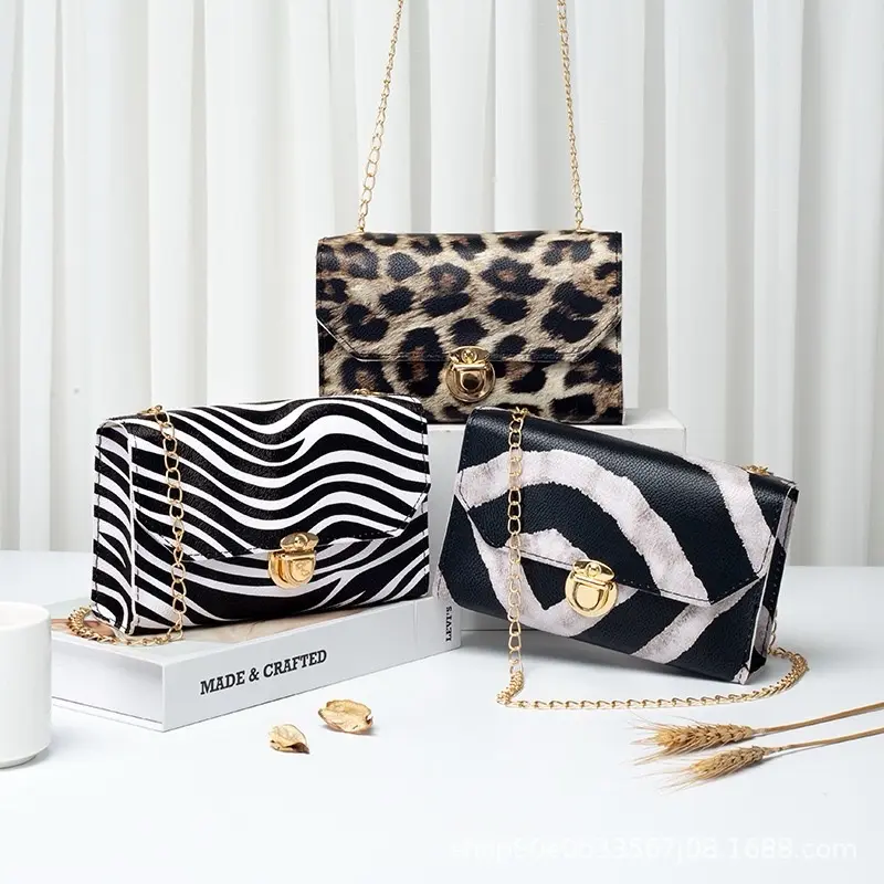 Elegant Animal Print Handbags - Zebra & Leopard Patterns with Gold Chain Straps for Women's Fashion Accessories, Purses, Crossbody Bags For Women, Handbags For Women, Bags For Women Purses