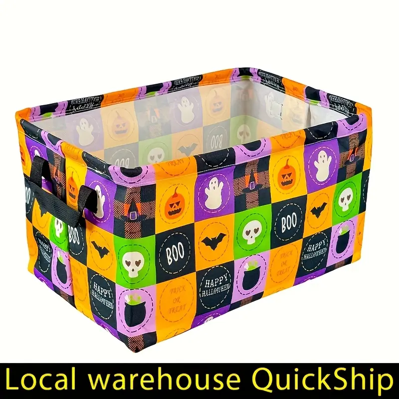 Halloween Skull Decorations Pumpkin Ghosts Storage Bins With Carrying Handle, Foldable Storage Boxes Organizer Containers Baskets Cube, Gift Basket Teacher Basket Book Basket, Halloween Basket, Fall Basket, Halloween Baskets, Spooky Basket, Shelf Baskets