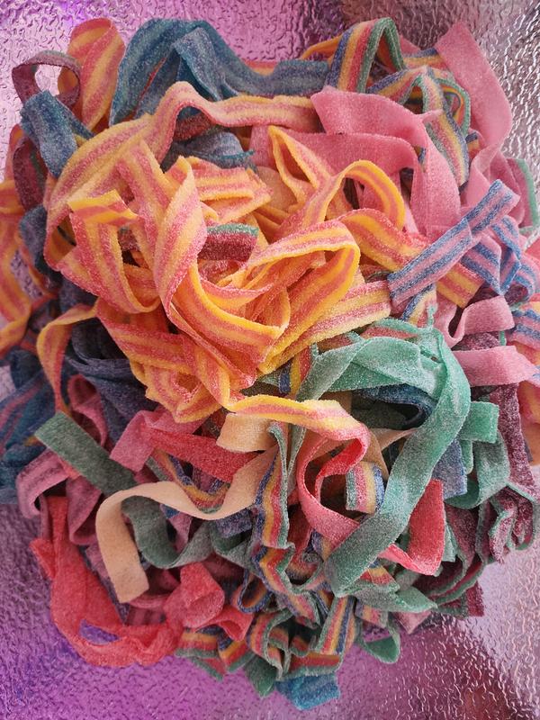 Sugarfoot Candy Shop 1 Pound Sour Belts Candy Mix Sweet & Sour Gummy Strips Watermelon Cotton Candy Strawberry Cherry Green Apple Mango Tropical Rainbow Pink Lemonade Berry Blue Blue Razz