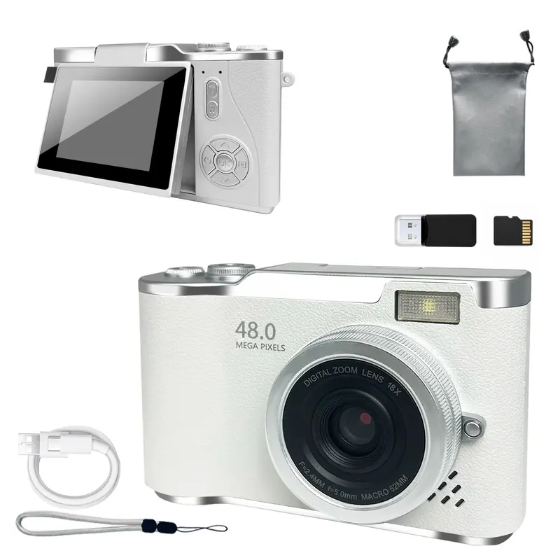 Foldable Screen Student Camera, Retro CCD Card Machine, Entry-level Digital Camera, 1080P Camera with Storage Bag & Memory Card, Digital Zoom Camera