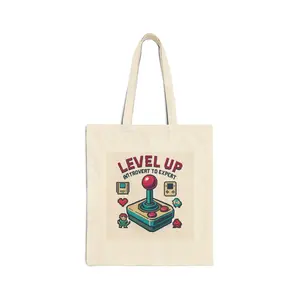 Retro Gamer Level Up Tote Bag, Gift for Gamers, Eco-Friendly Canvas Bag, Video Game Lover's Accessory, Fun Tote for Everyday Use
