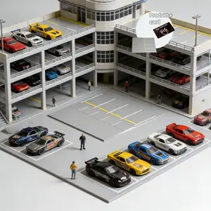 1:64 Alloy Car Parking Lot Model, Miniature Model, Includes 4 Parking Spaces Miniature Scene Car Storage & Display Stand, Simulated Street View Car Model Display Base
