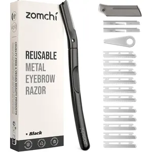 ZOMCHI Dermaplaning Tool for Face with 11 Refill Blades, Dermaplane Razor for Women and Men, Face Razor with Precision Silicone Cover, Eyebrow Razor, Facial Razor, Reusable Metal Handle - Matte Black