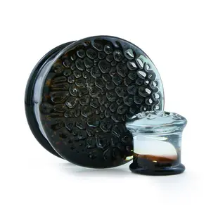 Amber Hammered Glass Double Flare Plugs