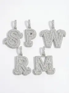 ②SPACEICE 5A CZ Diamonds Iced Out Bubble Letter Pendant - Single A-Z Initial or Combined Name Charms, Gold/White Gold Plated Hip Hop Bling Jewelry for Men Women, Perfect for Cuban Link Chains