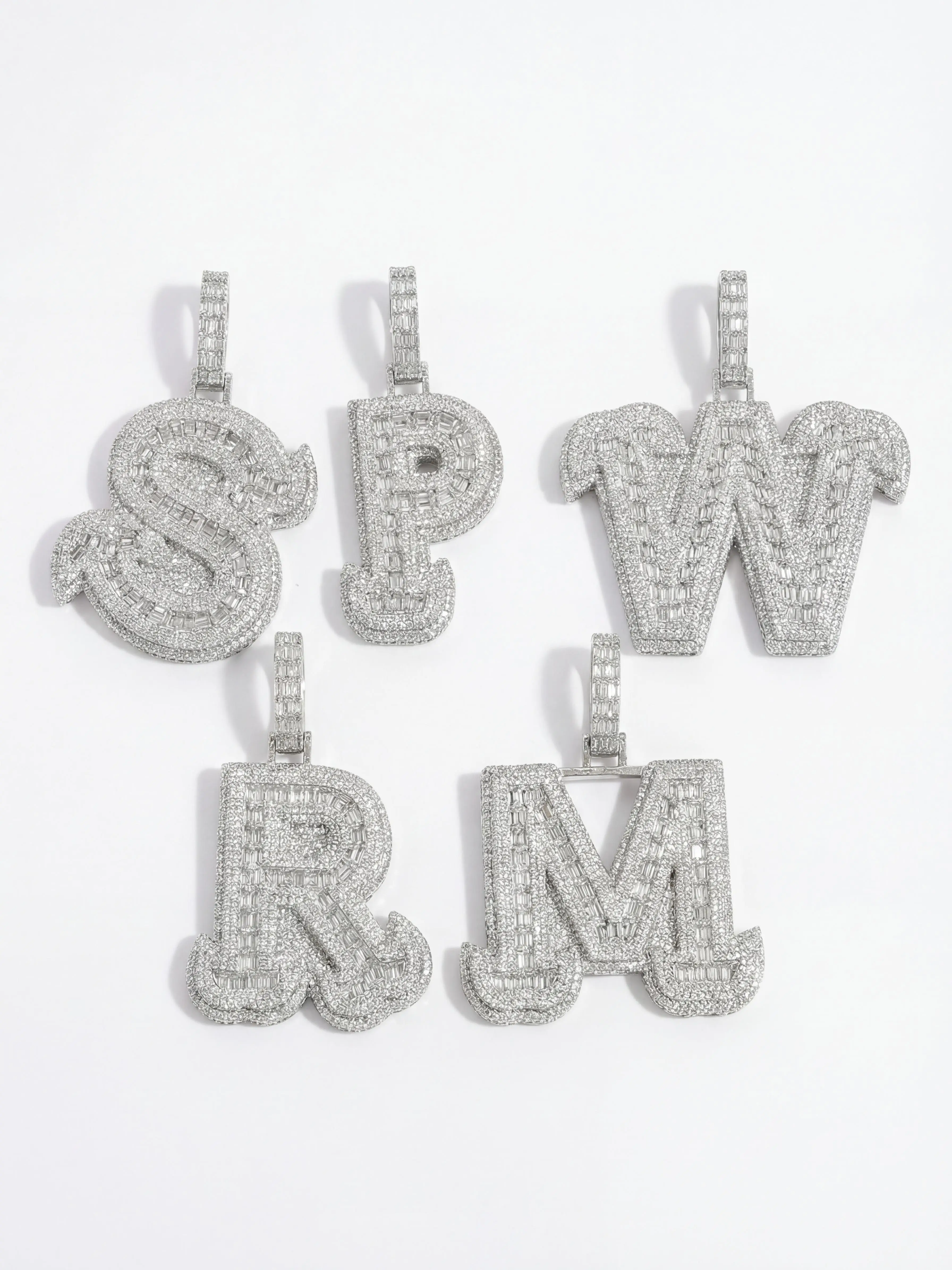 2.SPACEICE 5A CZ Diamonds Iced Out Bubble Letter Pendant - Single A-Z Initial or Combined Name Charms, Gold/White Gold Plated Hip Hop Bling Jewelry for Men Women, Perfect for Cuban Link Chains