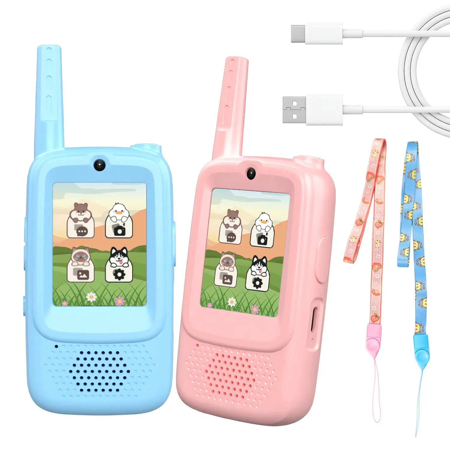 Kids Video Walkie Talkies 2-Pack with 2.0" Screen, Digital Camera, Voice Changer, Photo Sharing, 300m Long Range, 650mAh Battery, Outdoor Camping Toys & Birthday Gifts for Boys and Girls