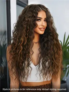 Deep Gradient Middle Part Long Curly Wig, Synthetic Curly Hair, Full Head Machine Made, Rose Net Small Curls Natural Smooth, All Seasons