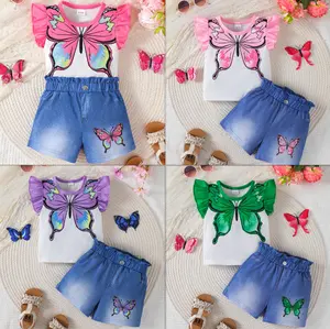 Ready Stock 6m-3y Infant Toddler Girls Butterfly Print Flying Sleeve ans Matching Elastic Shorts 2PCS For Summer Outdoor 22502040 Baby Clothing Casual