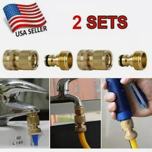 4PCS 3/4" Garden Hose Quick Connect Water Solid Brass Female/Male Connector Set Outdoor Installation