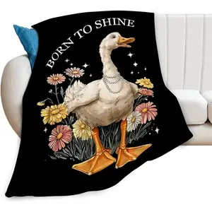 Funny Goose Blanket Cute Goose Floral Lover Throw Blankets Gifts for Girls Boys Kids Soft Cozy Fleece Plush for Couch Sofa Bed 50"x40"