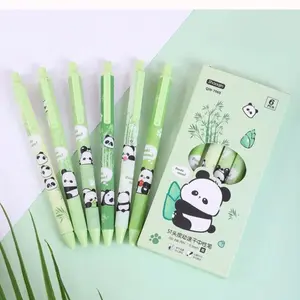 6pcs Panda Designed High Appearance Value Press-Button Neutral Pen for Girls