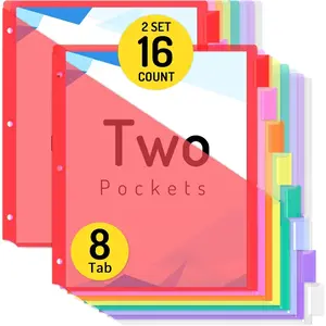 16 Count Dividers with Two Pockets, 8 tabs Binder Dividers for 3 Ring Binder Organizer, Multicolor, 2 Sets
