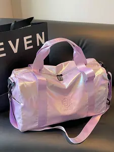 1pc Holographic Purple Duffle Bag | Large Capacity Iridescent Weekender Travel & Gym Bag with Detachable Strap, Water-Resistant for Women