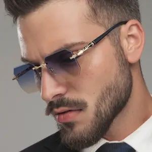 Fashion Square Frameless Sunglasses for Men, Vintage Diamond Cut Edges, High-End Style, Retro Look, Unisex Eyewear, Rimless Shades