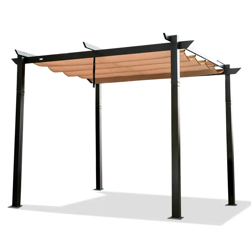 Sturdy Square Outdoor Retractable Aluminum Pergola with Retractable Roof, Weather-Resistant Canopy, Adjustable PU Climbing Frame, 4 Pre-Drilled Holes, Ground Anchors, 78.70 lbs Patio Grill Gazebo (L120×W120×H93.6") for Courtyard, Square Shape