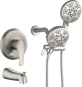 Shower Tub Kit Dual Shower System with Tub Spout Tub and Shower Faucet Set Complete Dual Shower  and Handheld Combo Set Tub and Shower Trim Kit Brushed Nickel