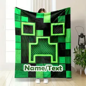 Customized Name Personalized Blanket Pixel Print Game Warm and Comfortable Sofa Bed Blanket for Adults and Children for Gifts Dream Weave Home