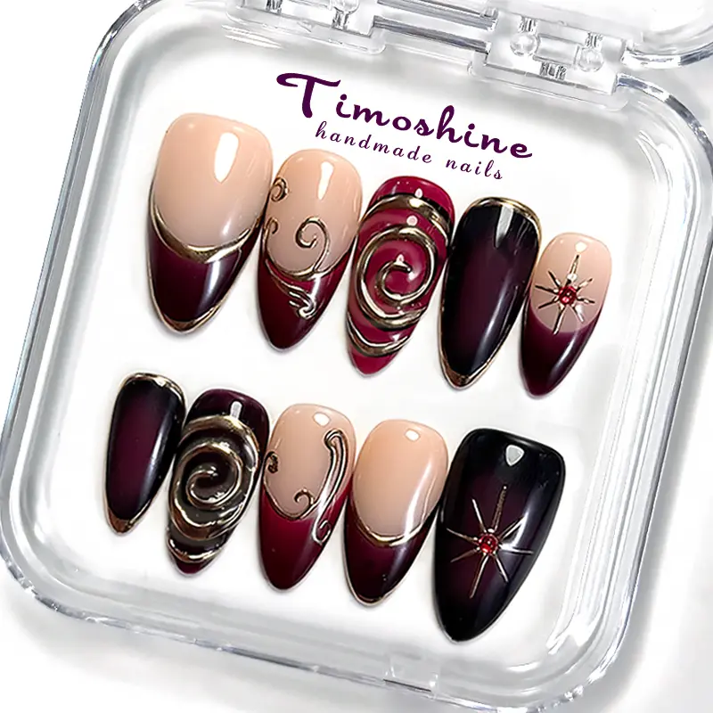 Timoshine Mystic Glow Handmade Press On Nails REUSABLE 3D Gel Fake Nails Acrylic Press Nails Eco-Friendly Long-Lasting Salon-Quality