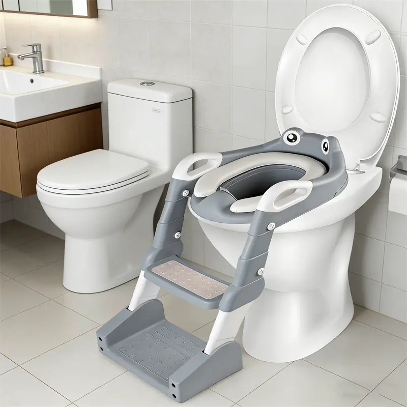 Gray Polyvinyl Chloride (PVC) Toilet Training Seat for Bathroom Safety, Home Bathroom Supplies with Urinal, 1 Footrest, Splash Guard for Comfortable and Safe Experience
