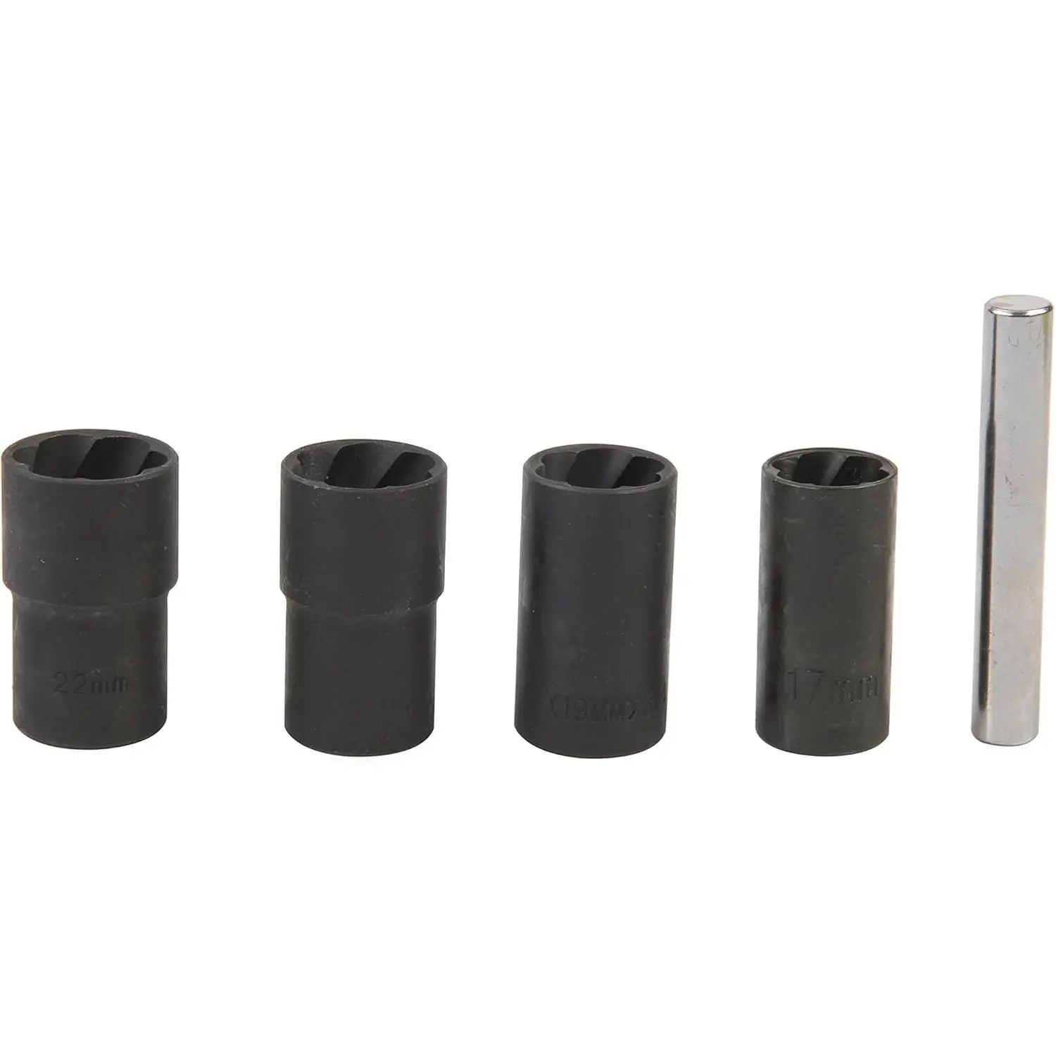 Professional-Grade 5-Piece Metal Twist Socket Extractor Tool Set, 1/2" Lug Nut Remover with 17,19,21,22mm Metric Sockets for Wheel Nut & Wheel Lock Removal