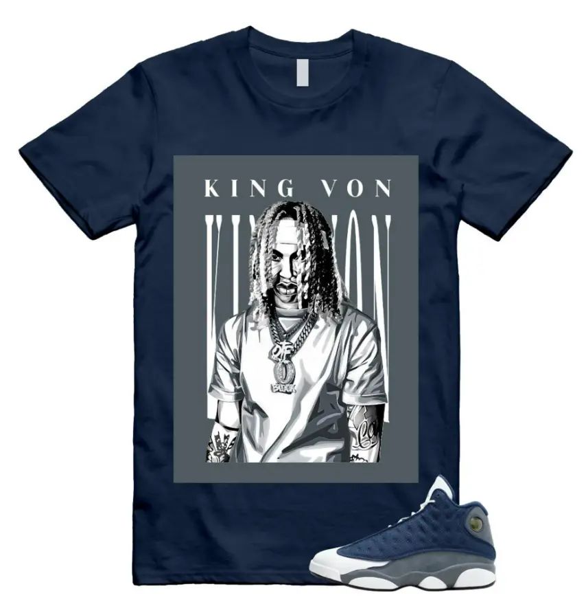 13 Flint Grey Navy White T Shirt Match KING VON, Back To Schools Outfit, Cotton Unisex Graphic T-Shirt