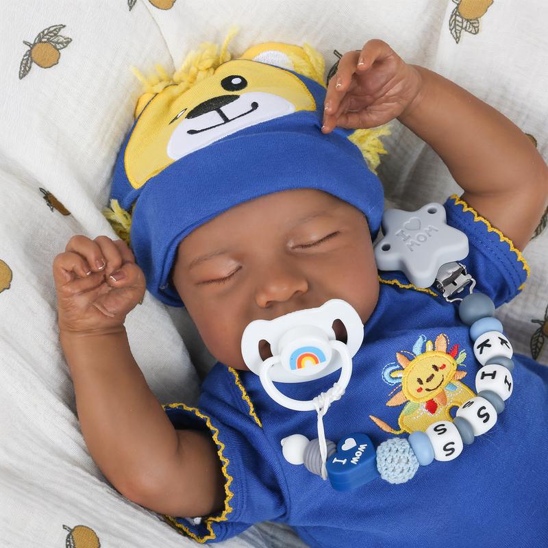 [WOOROY] Realistic Reborn Baby Doll 18 inch Newborn Baby African American Skin Soft Cloth Body Real Life Sleeping Baby Doll Birthday & Christmas Gift for Age 3+