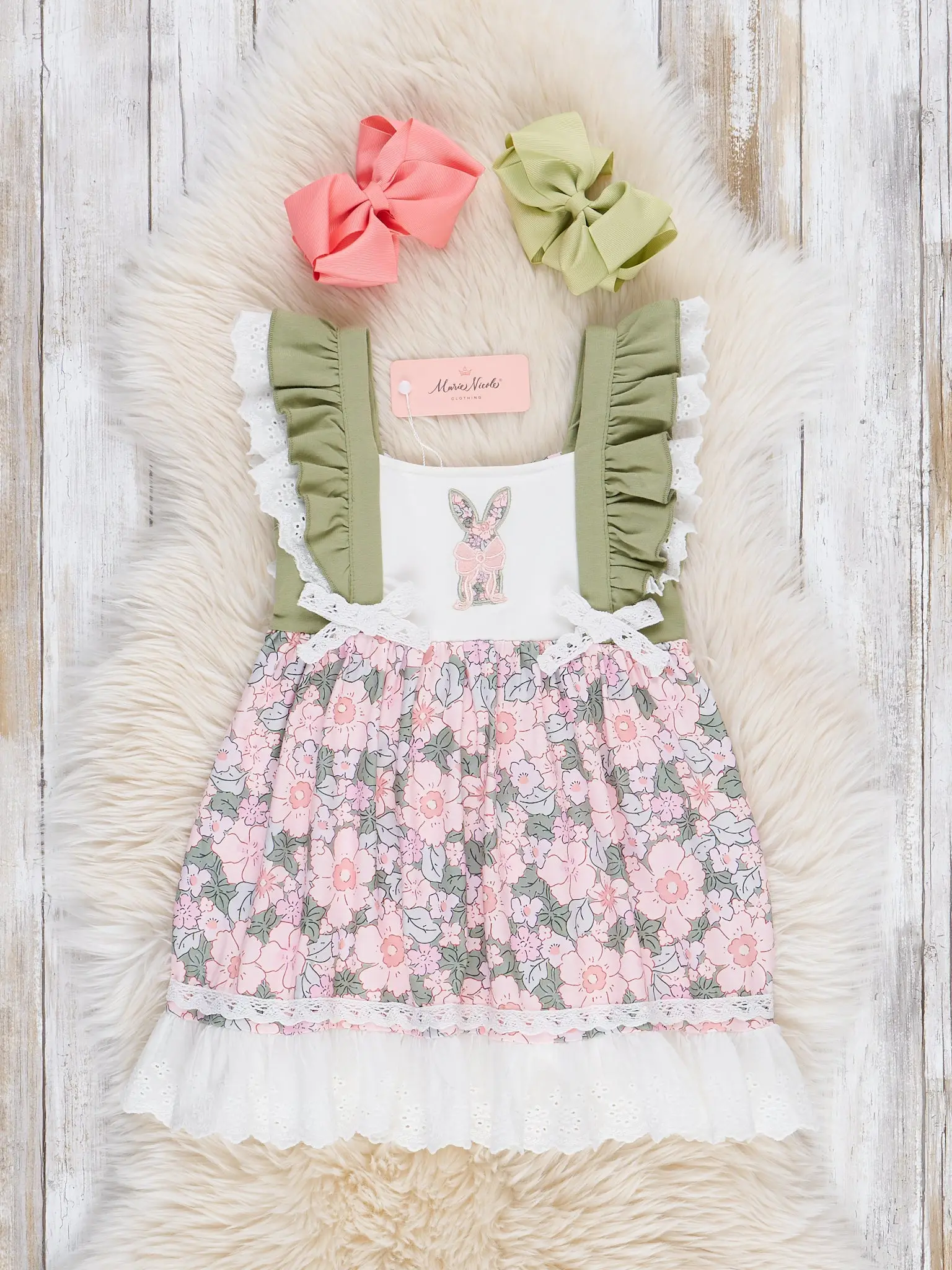 Embroidered Floral Bunny Ruffle Dress