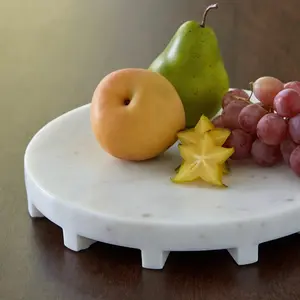 Wainmoore White Marble Tray Decor - Elegant Serving Platter for Kitchen Counters & Dining Room Tables - Perfect for Stylish Fruit & Gourmet Food Presentation